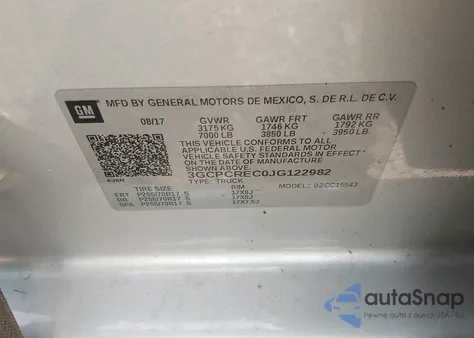 2018 Chevrolet Silverado 1500 1Lt z USA, uszkodzony, nr VIN 3GCPCREC0JG122982